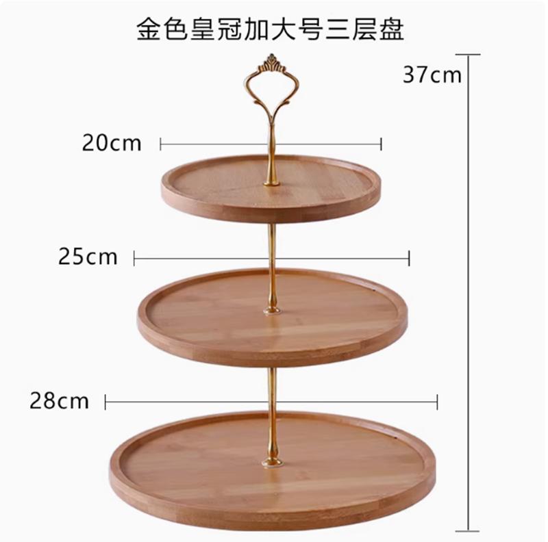 Natural Bamboo Tray Creative Double Layer Fruit Bread Plate Living Room Household Tableware Afternoon Tea Snack Cake Stand