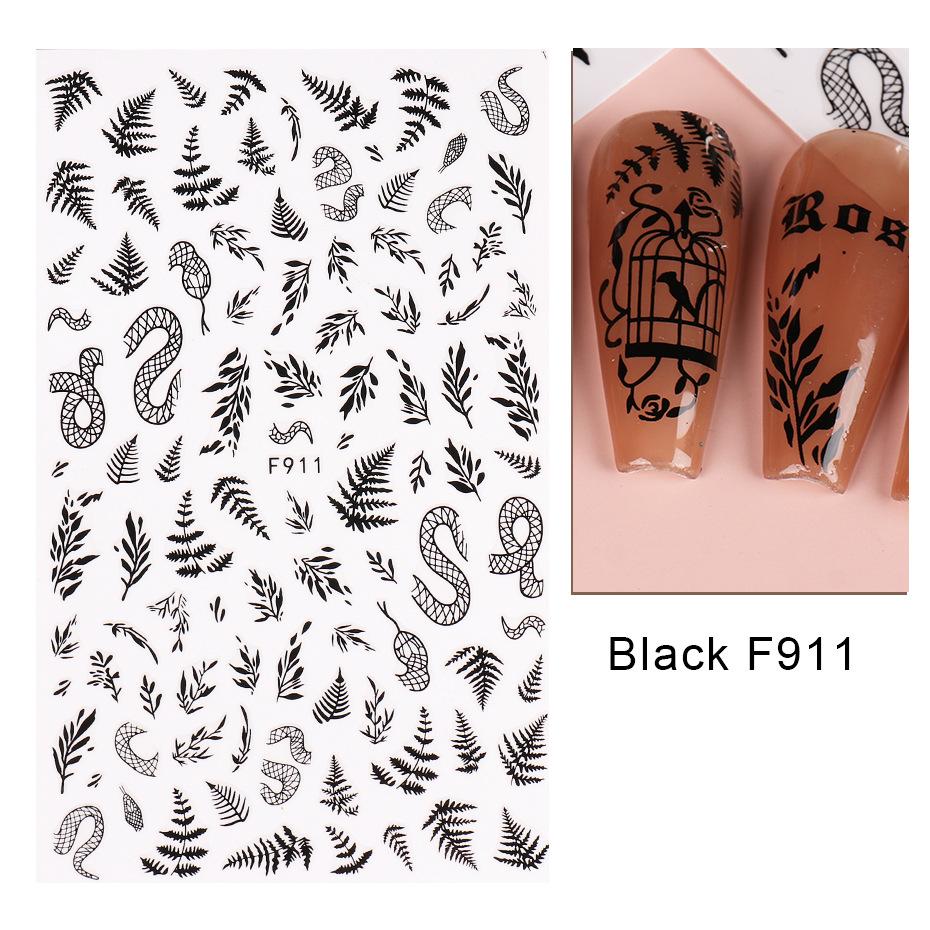 1PCS Black White Butterfly Laser Nail Stickers Nail Art Decoration Abstract Lines Bronzing Flowers Stickers For Nails