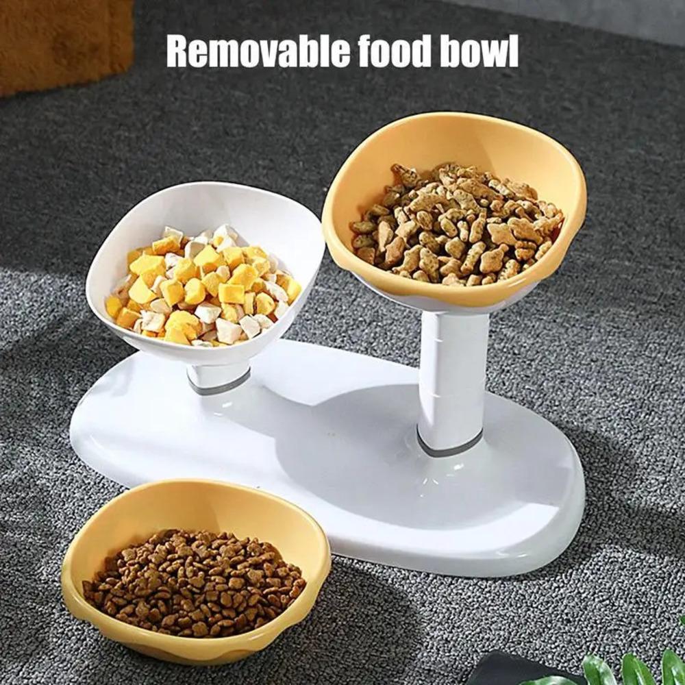 Pet Feeding Bowl Set Tilt Neck Guard Height Adjustable 2 in 1 Cat Dog Food Bowl Drinking Basin Pet Feeding Supplies
