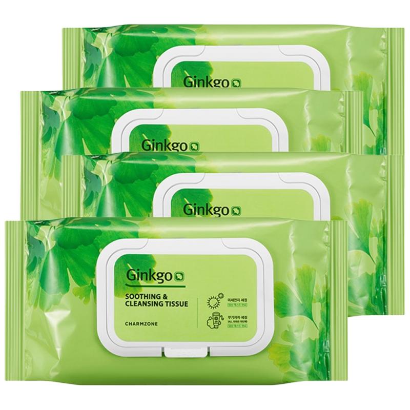 Charmzone Ginkgo Soothing & Cleansing Tissue Plant-Based Concentrated Essence, 70 wipes, 4 pcs