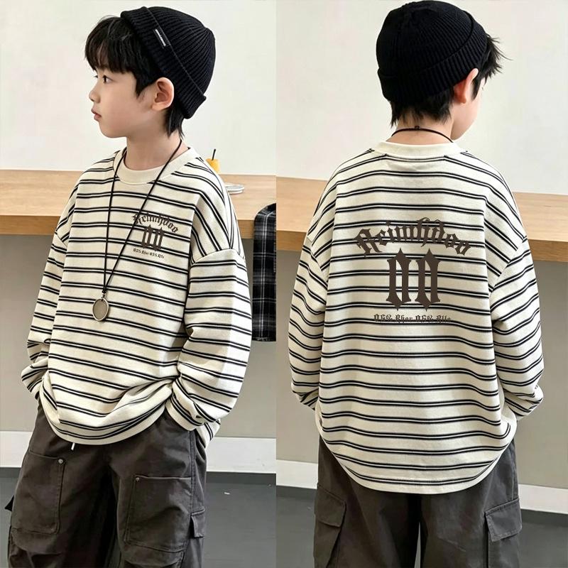 Boys' Striped Cotton Long-Sleeve Patchwork Top - New Spring/Autumn Style