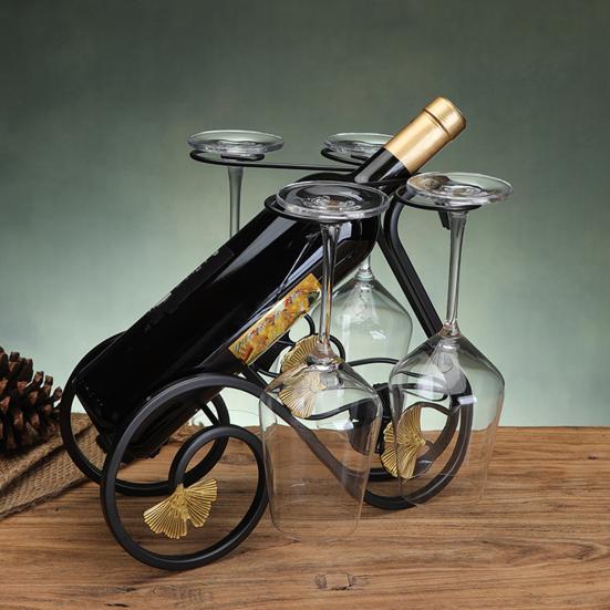 Iron Wine Rack with Glass Holder, Retro Swan Bicycle Wine Stand, Tabletop Red Wine Glass Hanger for Home Bar