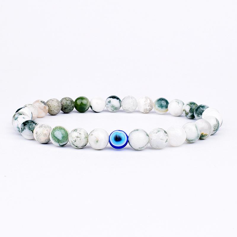 MKENEDN 6mm Natural Stone Beads Evil Eye Bracelet Reiki Hematite Elastic Bracelets For Men Women Hand Jewelry Pulseras Homme