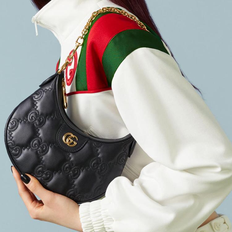 Gucci GG Matelassé Gold Logo Chain Canvas Backpack Leather Shoulder Bag Women Shoulder Bag Black 739736-UM8IG-1000
