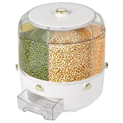 Rice Food Grain Dispenser, 6 Grids Rice & Grain Storage Container, Rotatable Sealed Grain Food Storage, One-Button Pressing