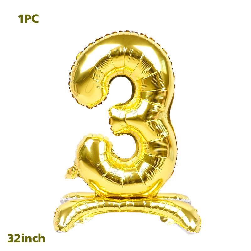 32 Inch Gold 3D Number Standing Aluminum Foil with Base for Birthday Party Decorations