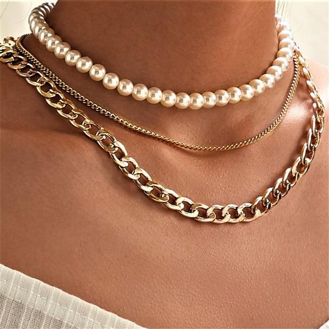 17 km Stylové Stylové Asymetrické Zámek Náhrdelníky Twist Zlatá Barva Tón Barvy Robustní Tlustý Dámský Zámek Choker Řetěz Náhrdelníky Sběr Sběr