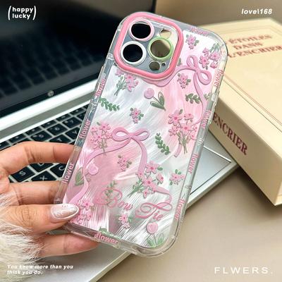 Applicable To Apple 16PM Pink Frame Feather Yarn Mobile Phone Case IPhone13pro Bow Floral Protective Case Full Package