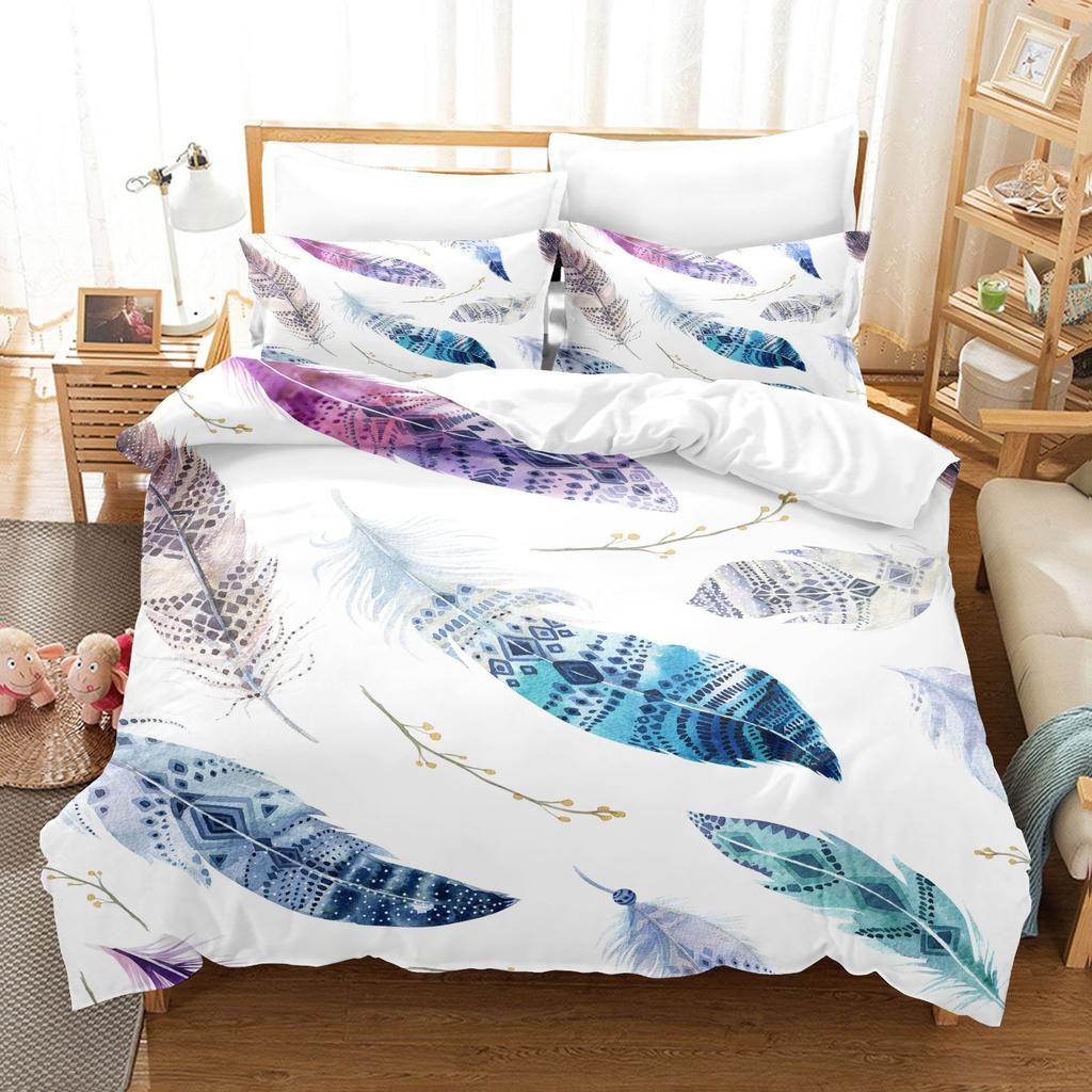 3D Dream Catcher Home Bedding Set Colorful Feather Pattern Quilt Cover and Pillow Cover Bedding Set AU/EU/US Full Size Bedding Set