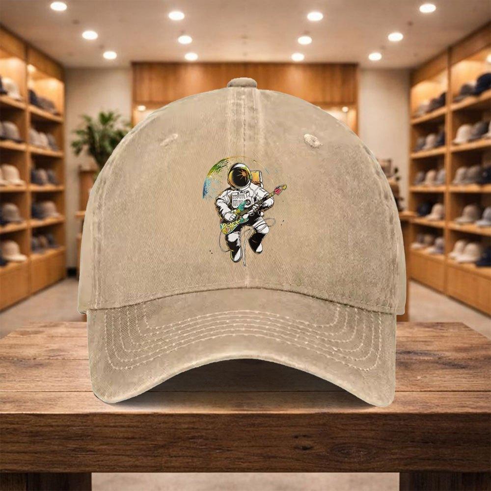 Pc Astronaut Playing Electric Guitar Baseball Cap Adjustable Snapback Hat Suitable for Travel Streetwear Themed Parties Li