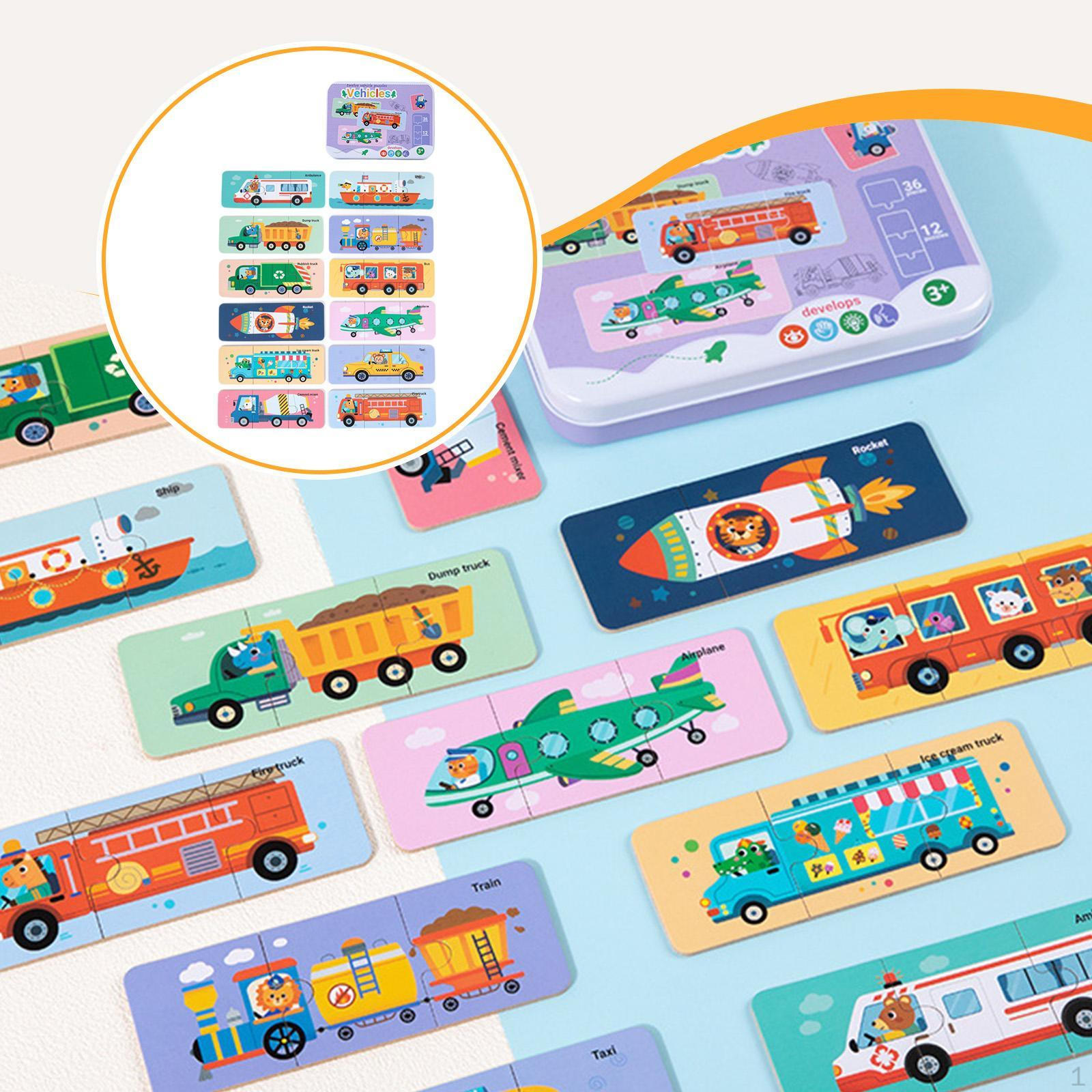 

Early Learning Wooden Puzzle Set with Metal Box for Children Aged 1-3 Animal