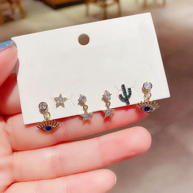 

ANENJERY Набор серег-гвоздиков для женщин, геометрический звездный глаз, комплект маленьких сережек из 6 предметов, новинка 2022 года