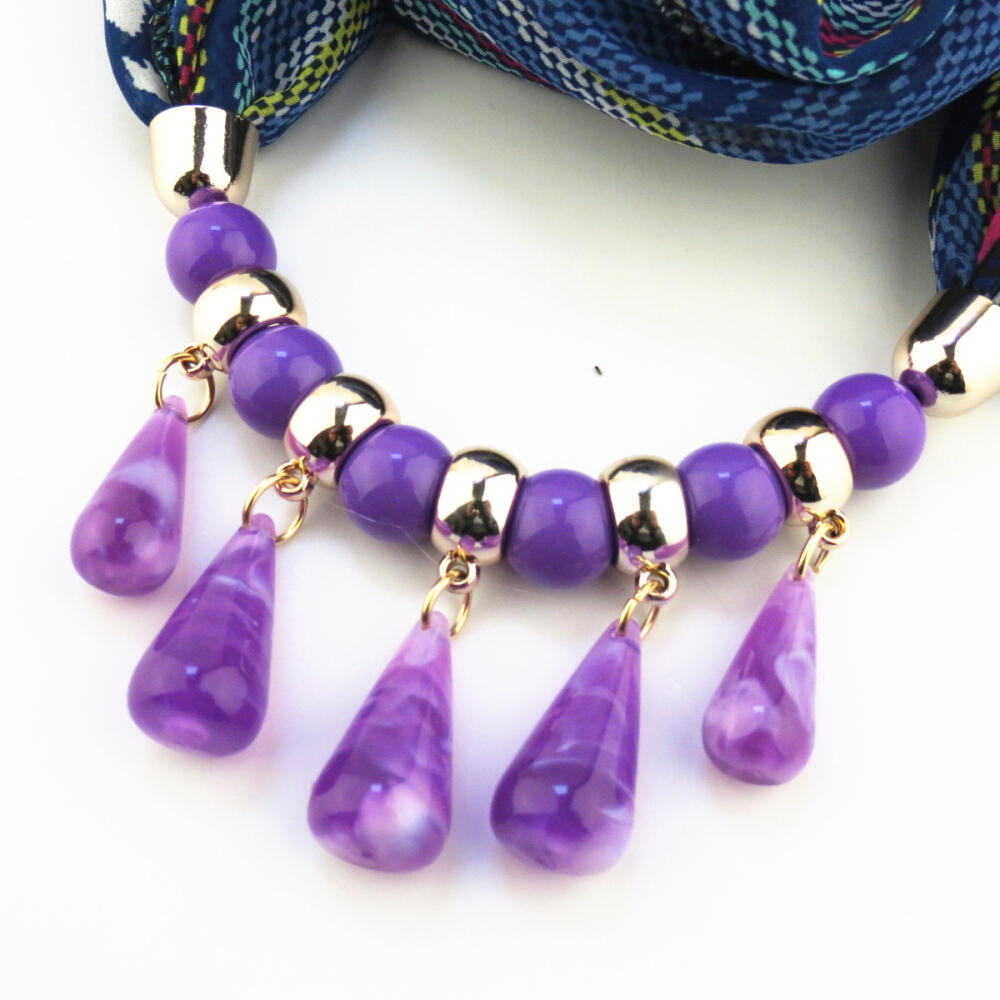 Vibrant Chiffon Infinity Scarf with Ethnic Print & Beaded Tassel Necklace – Women’s Boho Fashion Accessory