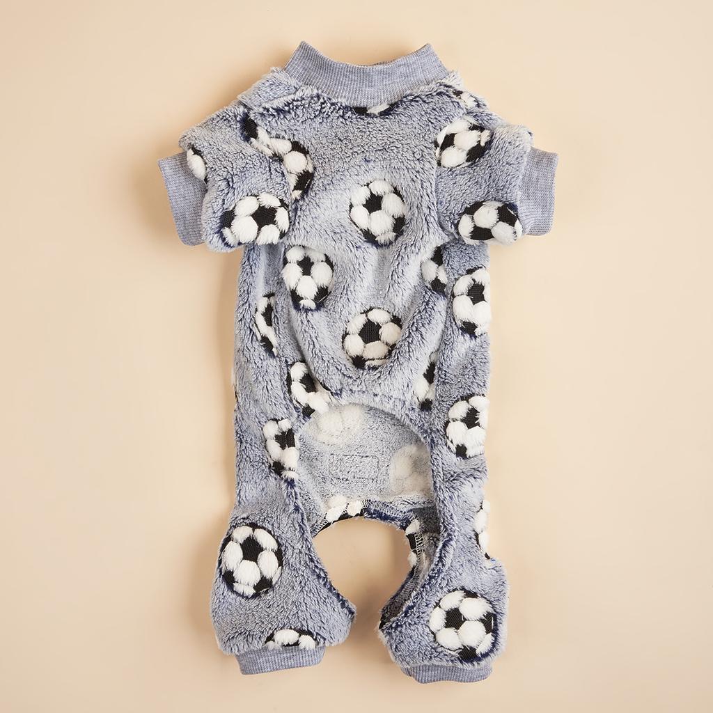Plush Dog Pajamas for Small Dogs Girl Winter Warm Puppy Pjs Fleece Clothes Sweater Outfit Cold Weather Dog Football Sports Pet