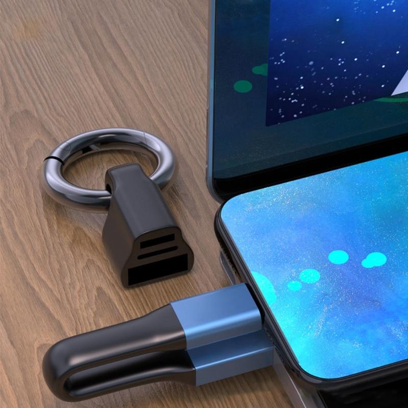 Short USB Type C Charging Cable with Keyring 3A Rapid Transfer Power Cord for Portable Devices