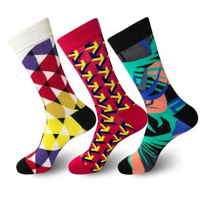 Men Socks Colorful Geometric Cotton Socks Fashion Hip Hop Street Skateboard Socks Novelty Socks