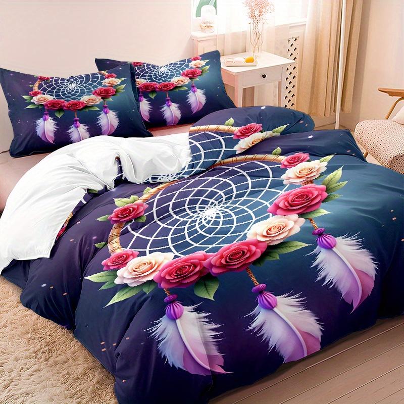 3pcs Minimalist Modern Art Style Peacock Feather Wreath Pattern Duvet Cover Set, 1 * Duvet Cover + 2 * Pillowcases, No Insert