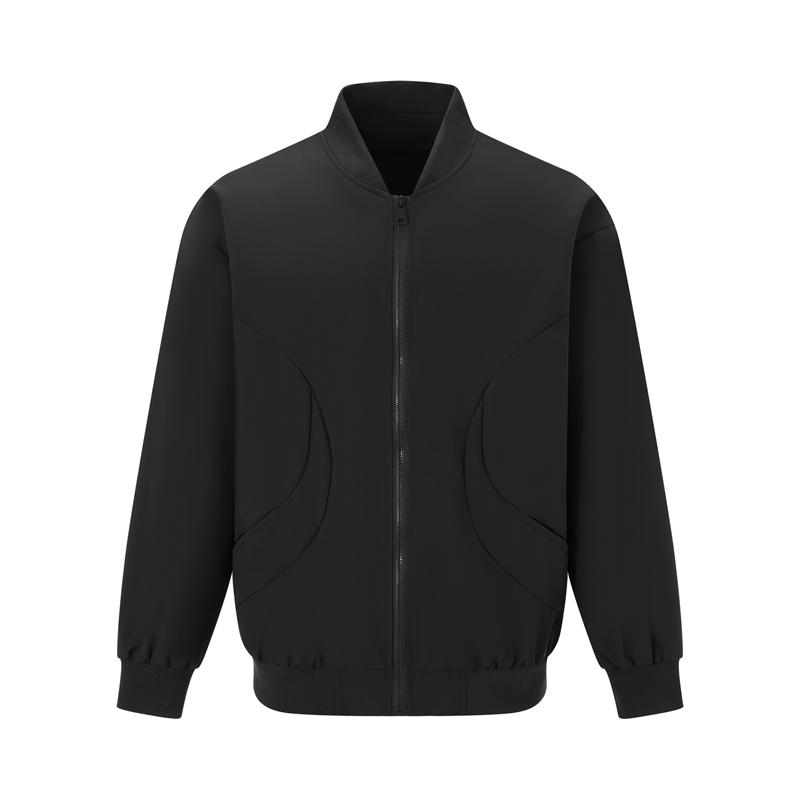 

Мужская бейсбольная куртка с длинным рукавом, однотонная, на молнии, со стойкой, повседневная, легкая M чёрный
