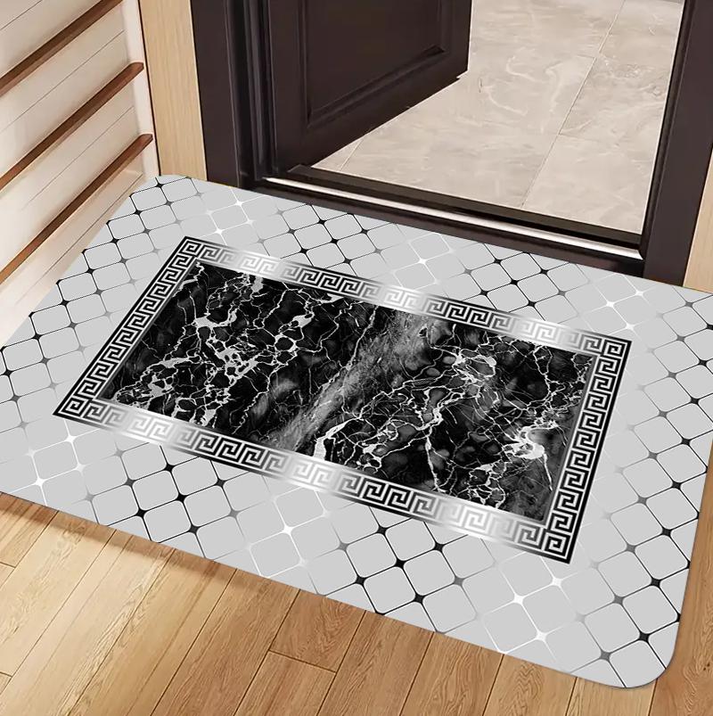 Elegant Marble Patterned Doormat Non Slip Absorbent Entry Rug Greek Key Framed Floor Mat for Home Entrance Indoor Outdoor Use