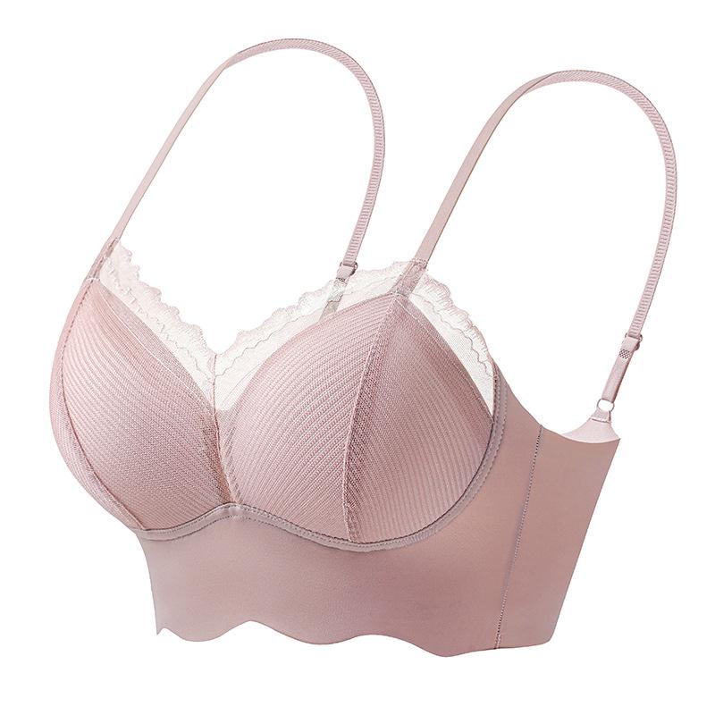 Light Green Ribbed Bra with Lace Trim and Adjustable Thin Straps