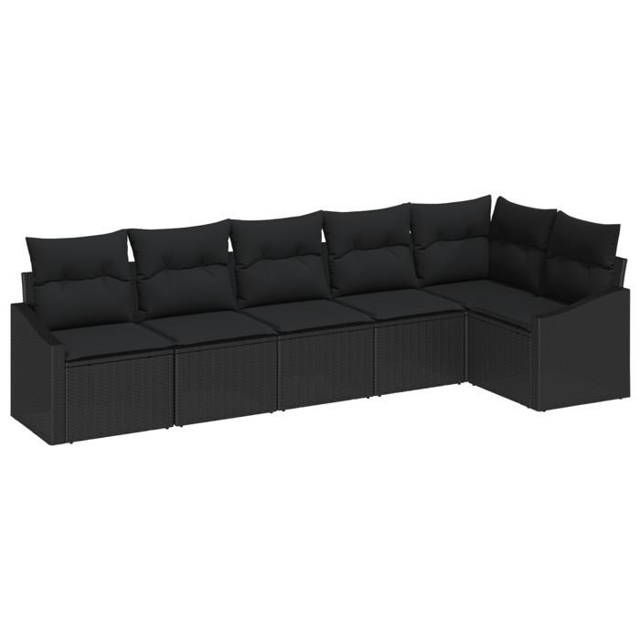 VidaXL Ensemble de salle à manger de jardin de 6 pièces avec coussins en poly rotin noir 3355412