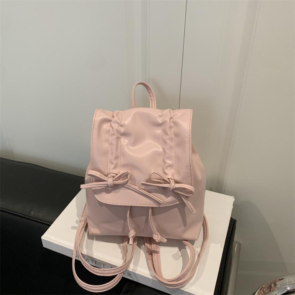 Tie Bow Backpack Y2k Student School Bag Portable Pu Leather Backpack  Children