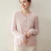 Women's 100% Pure Cashmere Cable Knit Round Neck Cardigan Sweater for Autumn and Winter