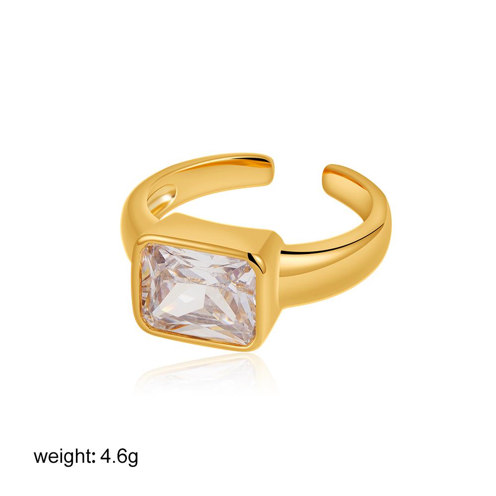 Luxury Oval Square Shape Zircon Open Ring Stainless Steel Gold Color Round Finger Rings Wedding Party Jewelry for Women Gifts