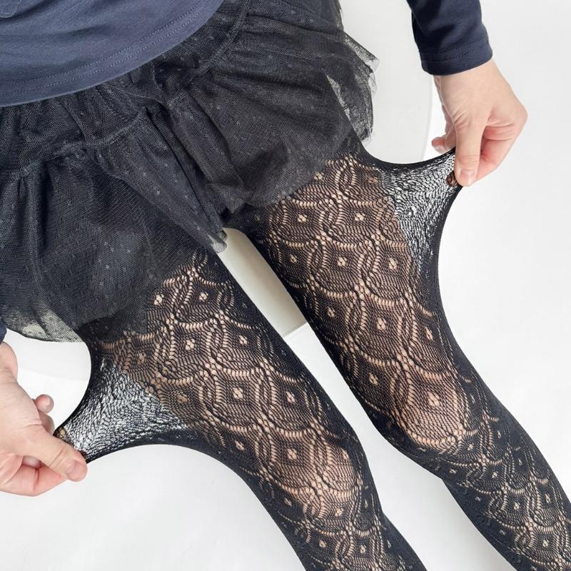 Womens Nylon Sheer Pantyhose Lace Detailing Slimming Pantyhose Solid Color Hollowout Geometric Pattern Stockings Hosiery