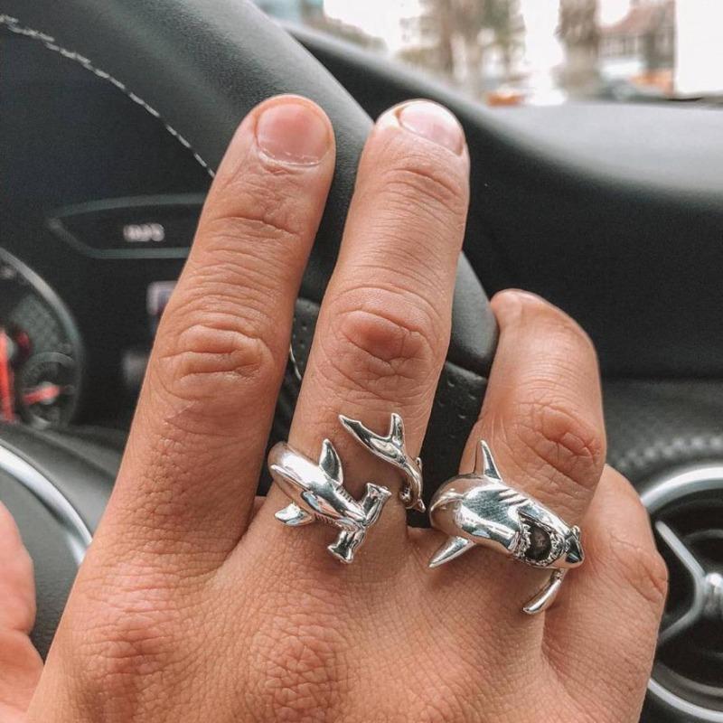

2Pcs/Set Vintage Adjustable Alloy Shark Open Rings Unisex Party Jewelry Gift срібний
