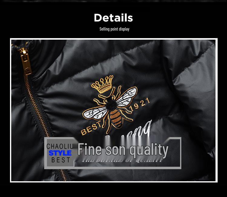 Men's Winter Stand Collar Slim Fit Embroidered Down Jacket - Warm White Duck Down, Plus Size European Trendy Outerwear