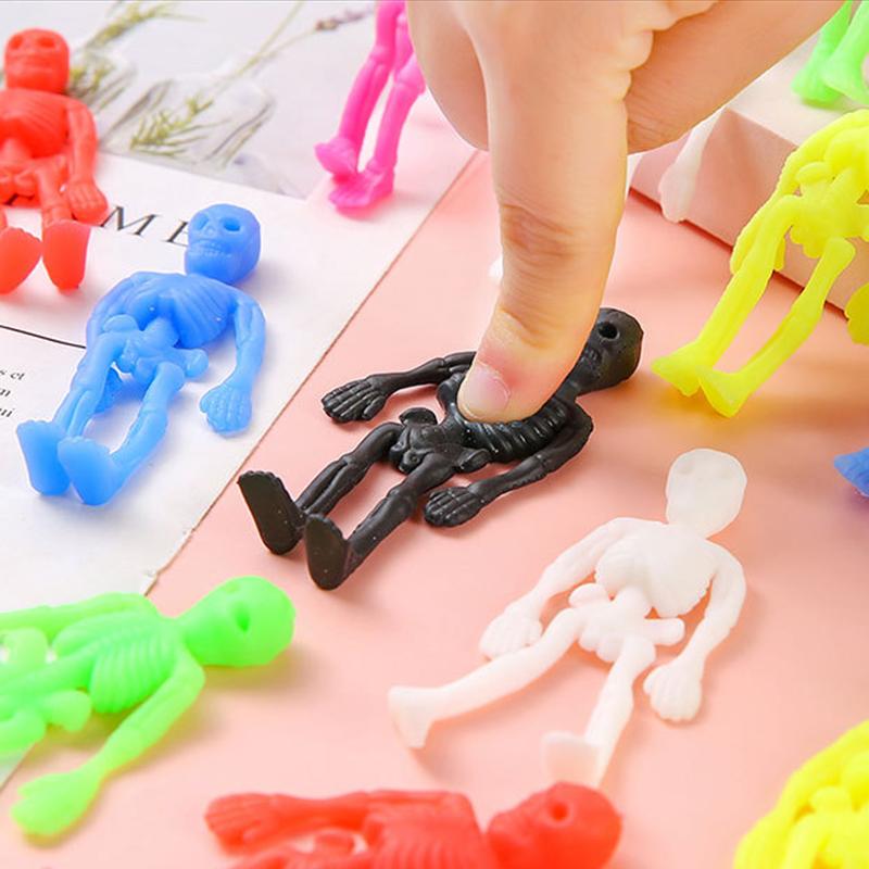 10 Pièces/sac Fête d'Halloween Cadeaux pour Fête d'Enfants Blagueur Squelette Crâne Humain Extensible Jouet Enfants Caoutchouc Souple Poupée d'Horreur Cadeau Amusant