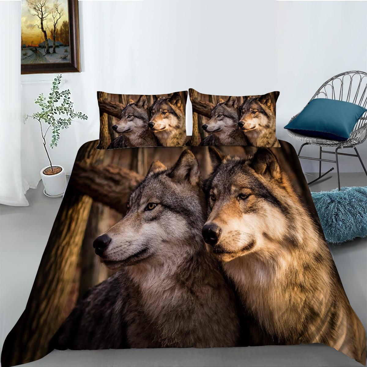 

Fashion Wolf Series Polyester Quilt Cover Pillowcase Two Or Three Piece Set 3D Digital Printing AU Double 180*210