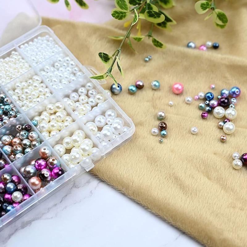 1890Pcs Changing Color Pearl Beads Set for Jewelry Making DIY Crafts Elegant Spacer Beads with Holes Round Beads DIY