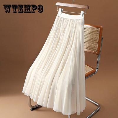 Elegant Women Tulle Skirt Korean Fashion Mesh White A Line Ladies Pleated Skirt Summer Chic High Waist Black Party