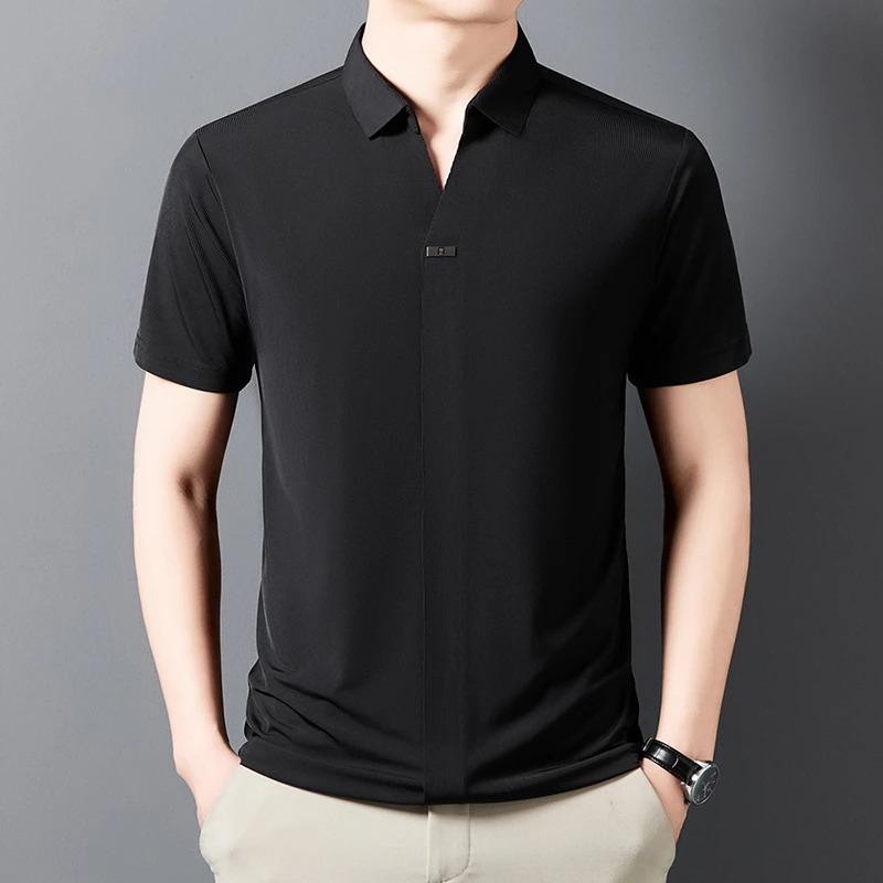 Men's Casual and Fashionable Solid Color Short Sleeved Polo Shirt Comfortable Versatile Summer T Shirt