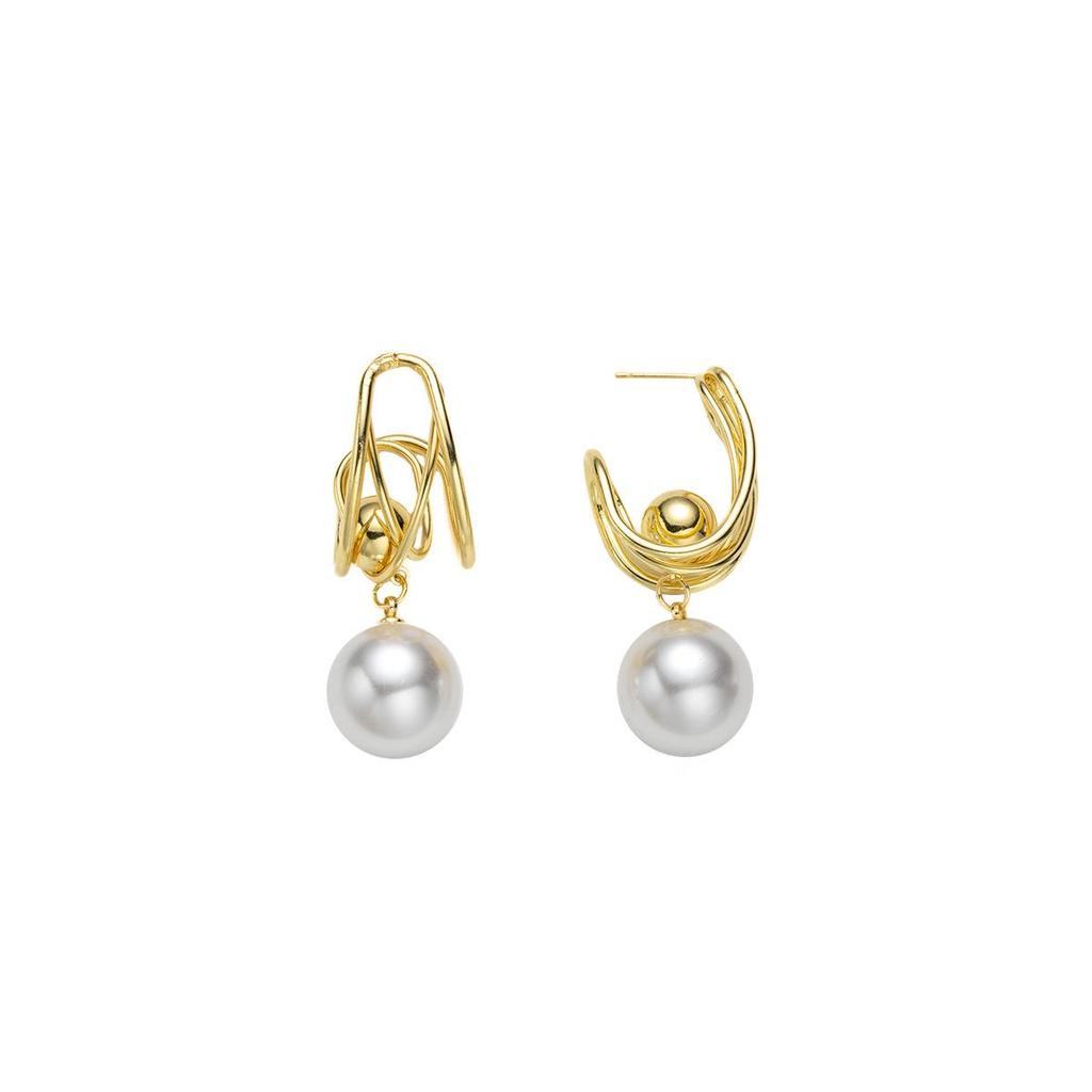 Elegant Geometric Pearl Earrings - European Design with a Chic Metal Style