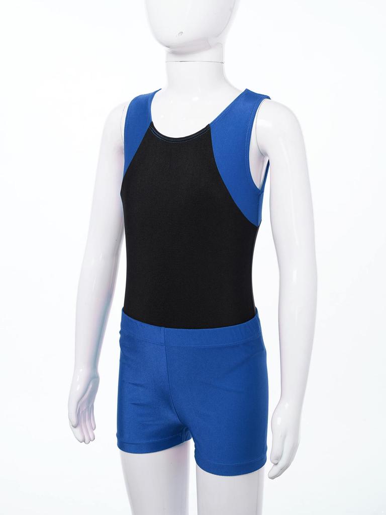 Kinder-Jungen-Rundhals-Trikot-Bodysuit-Overall mit Shorts-Set für Gymnastik-Yoga-Workout-Wettbewerb