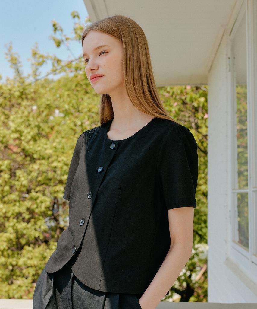 YUPPE Linen Round Shirt_Black