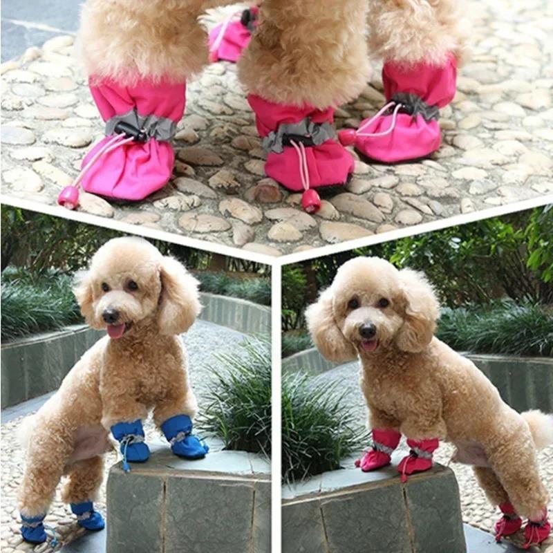 New 4pcs Waterproof Pet Dog Shoes Anti-slip Rain Snow Boot Thick Warm For Small Cats Dogs Puppy Socks Booties