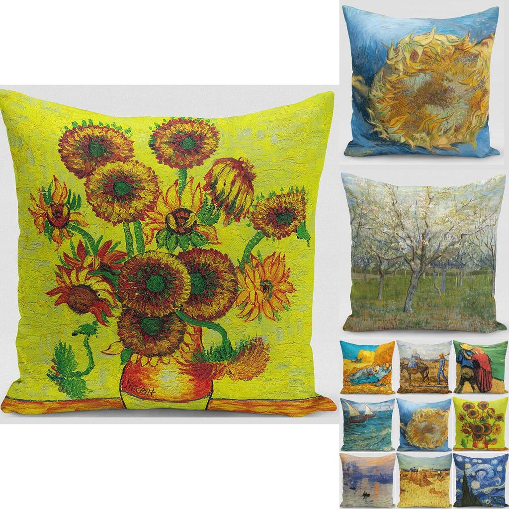 Luxurious Vincent Van Gogh Oil Painting Cotton Linen Pillow Case Sofa Cushion Cover