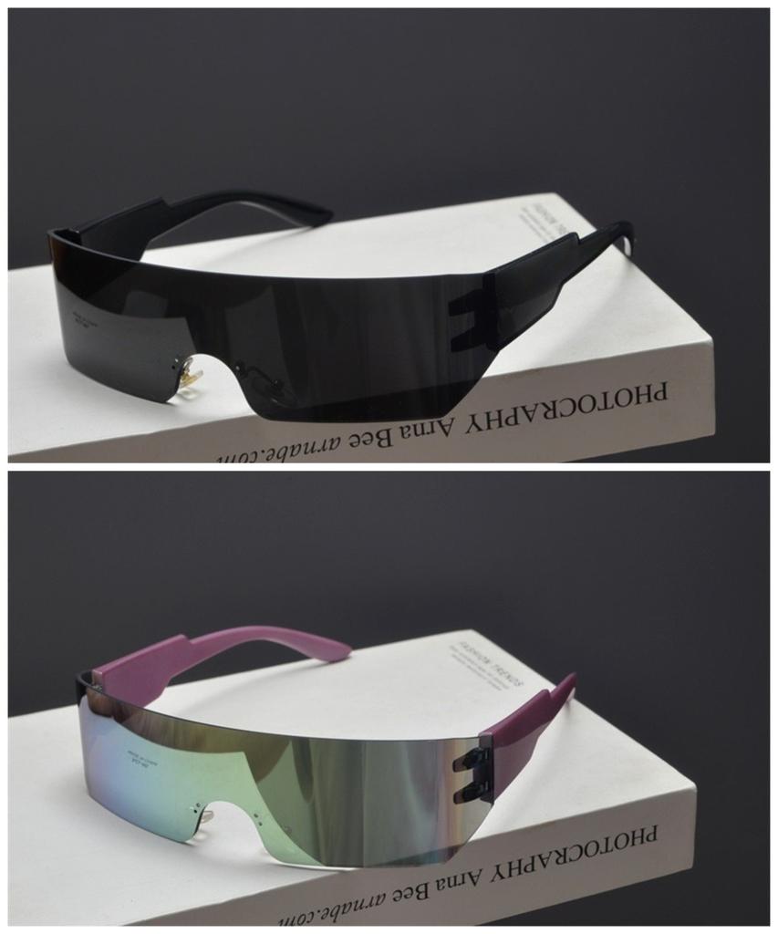 Cycling Rimless Y2K Sunglasses Men Women Trendy Gradient 2000'S Wrap Around Sun Glasses Punk One Piece Goggles Fashion Shades