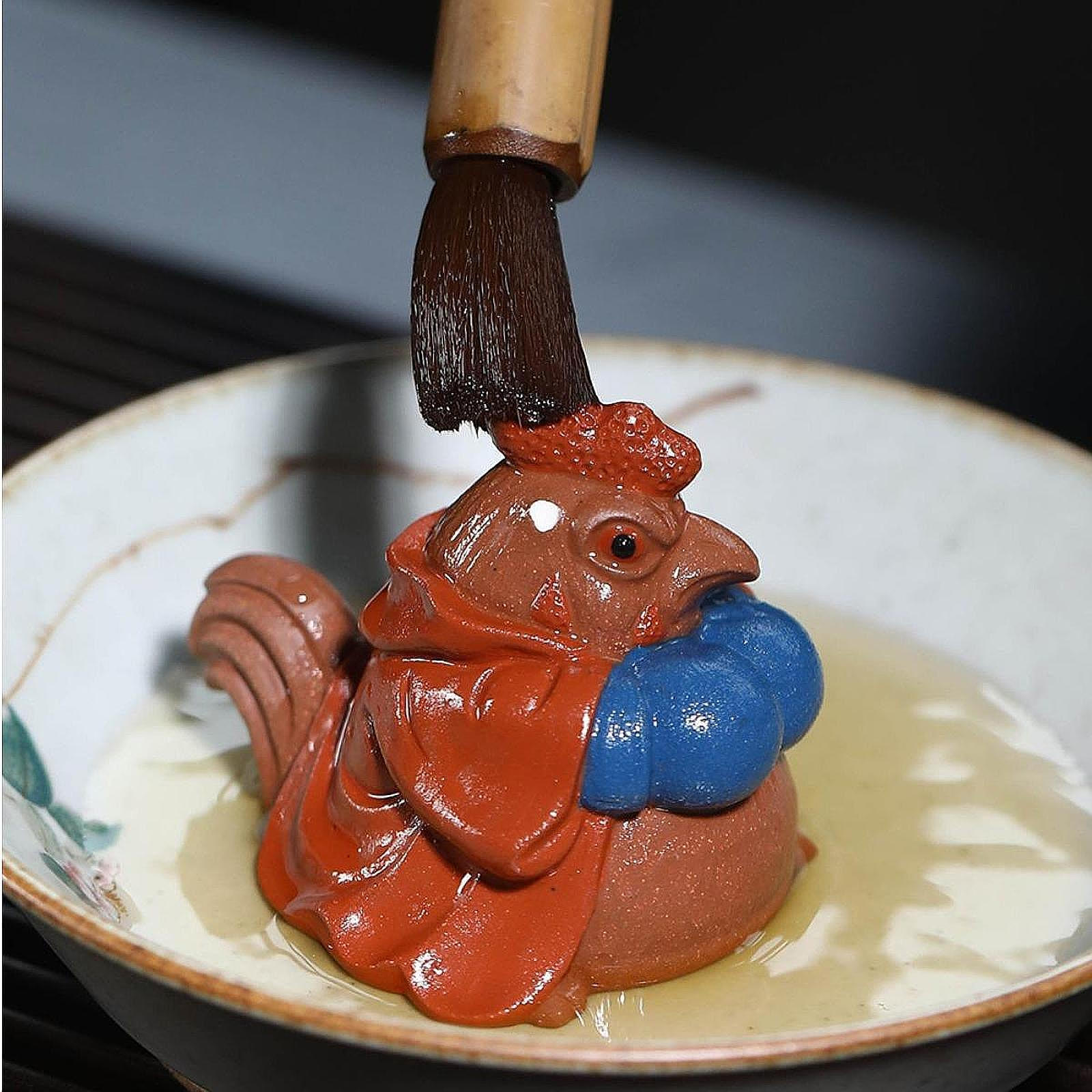 

Chicken Figurine for Tea Enthusiasts Miniature Pet Home Decor Blue Gloves