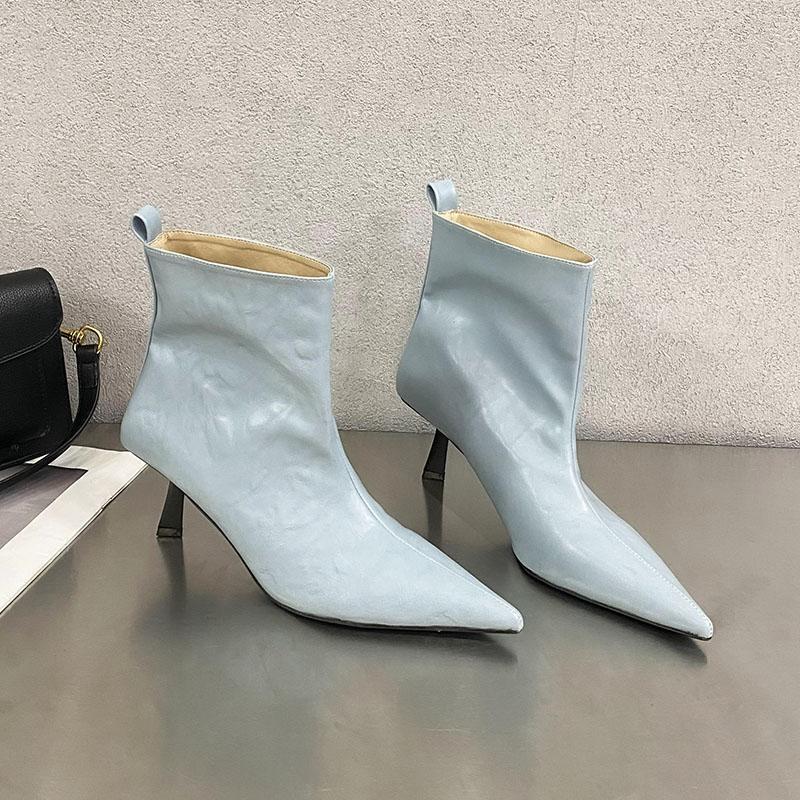 Slip-On Damen Stiefeletten mit Stretch-Ankle, spitze Zehenpartie, Damen Moderne Kurze Stiefel mit Absätzen, Schuhwerk, Damen Pumps Schuhe