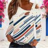 Women Plus Size Asymmetric Cutout Neck Cold Shoulder Long Sleeve Eagle Star Stripe Print Shirt