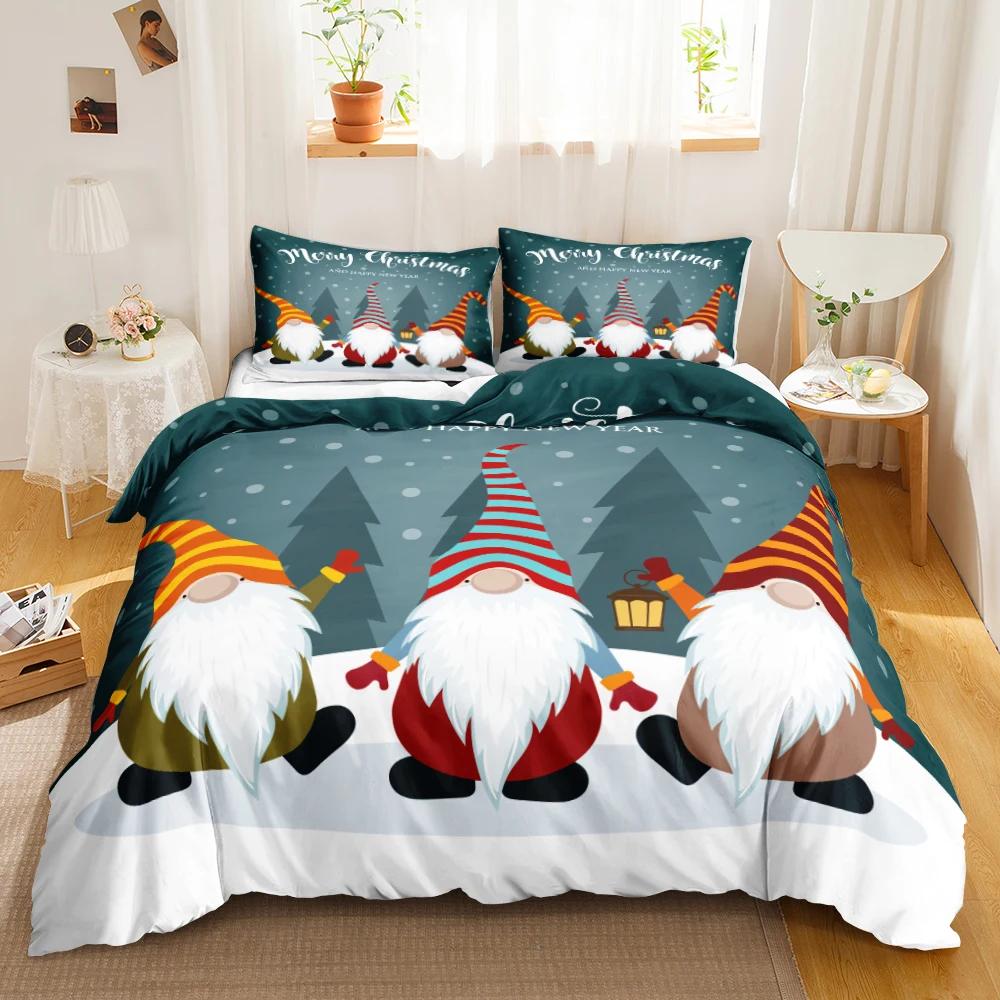 Christmas Duvet Cover Set Christmas Celebration Winter Polyester Bedding Set With Zipper Ties For All Season Double Queen King