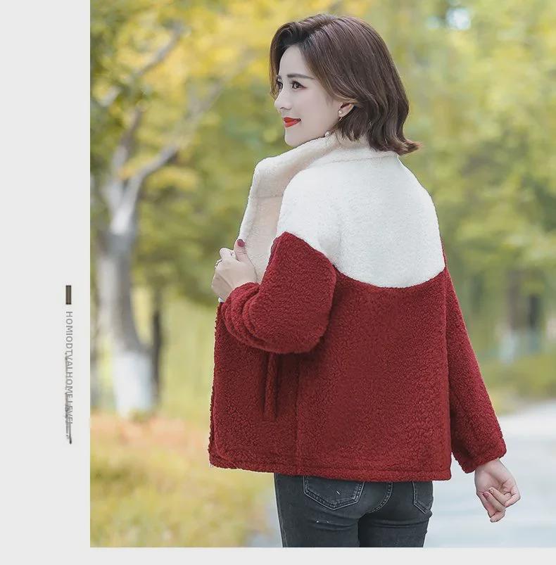 Palton de damă la modă din fleece granular - Toamnă/Iarnă, Catifea groasă, Imitație piele de miel, pentru femei de vârstă mijlocie și în vârstă