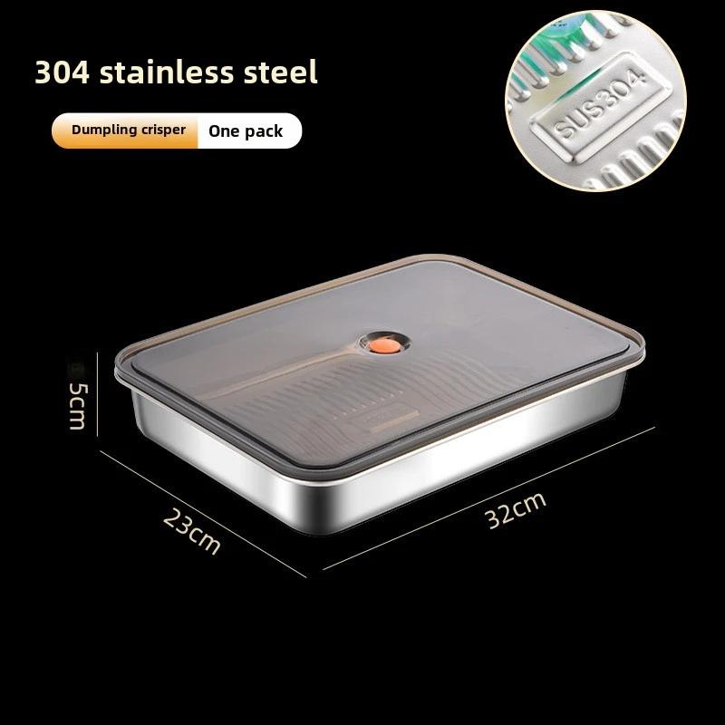 

Large capacity 304 stainless steel sealed fresh-keeping box with plastic cover and breathable hole,for meat,vegetables,dumplings