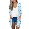 Women's Fashion Loose Casual Pocket Printed Cardigan Seven Sleeve Jacket Top
