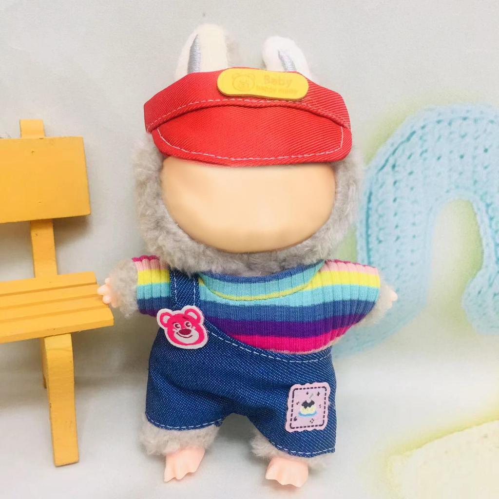 Labubu 17cm First-Gen Doll Outfit Set: Cute Dress-Up Plush Hat & Vinyl Clothes.